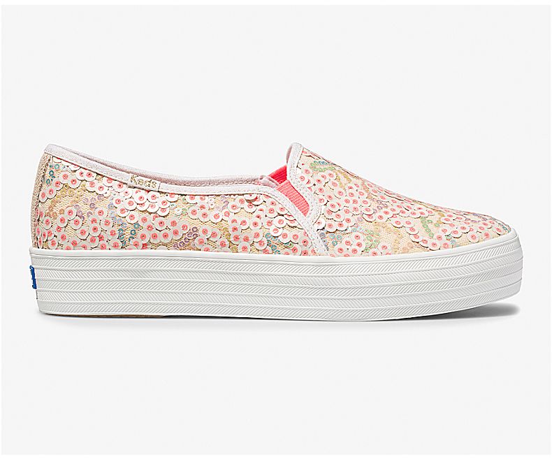 Keds Womens Pink Multicolor Slip On Shoes - Keds X Oh Joy! Triple Decker Sequins 358KISDGQ